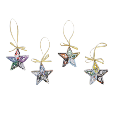 Ornamente aus Recyclingpapier 'Dangling Starlight' (4er-Set) - Kunsthandwerklich gefertigte Ornamente aus recycelten Magazinen (4er-Set)