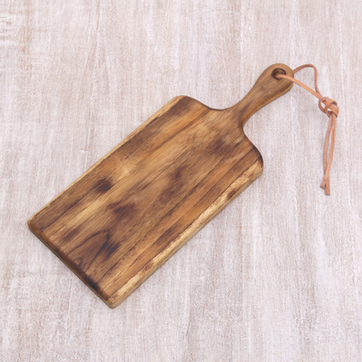 Teak wood cutting board, 'Brunch Party' - Natural Teak Wood 16 Inch Cutting Board Handcrafted in Java