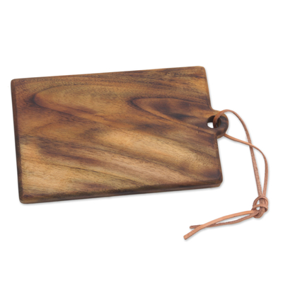Teak wood cutting board, 'Morning Chop' - Artisan Crafted Natural Teak Wood Cutting Board 11-Inch