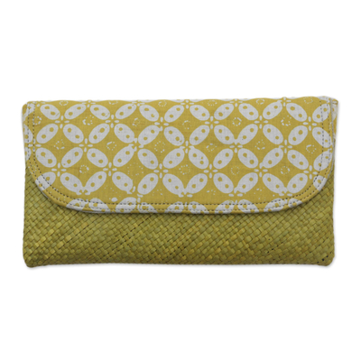 Hand Woven Lontar Leaf and Cotton Yellow Clutch Bag