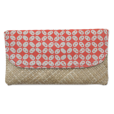 Red and White Truntum Batik Lontar Leaf and Cotton Clutch