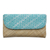 Natural fiber and cotton clutch, 'Parang Dreams' - Hand Woven Lontar Leaf and Cotton Turquoise Clutch Bag
