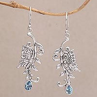Blue topaz dangle earrings, 'Beloved Butterfly' - Blue Topaz and Sterling Silver Butterfly Dangle Earrings