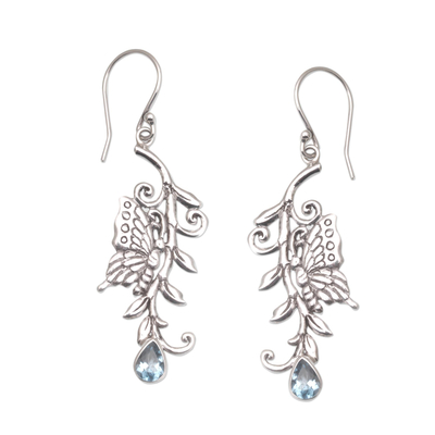 Blue Topaz and Sterling Silver Butterfly Dangle Earrings