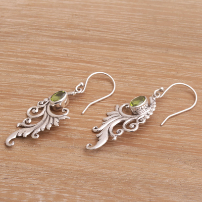 Peridot dangle earrings, 'By the Wind' - Peridot and Sterling Silver Dangle Earrings from Bali