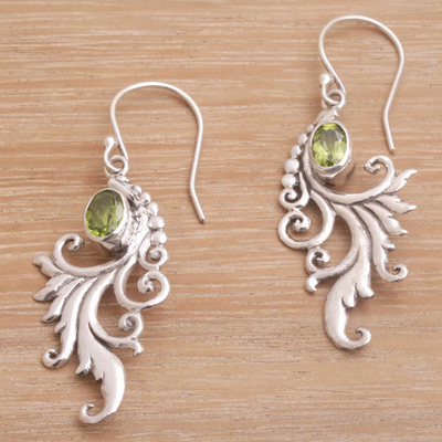 Peridot dangle earrings, 'By the Wind' - Peridot and Sterling Silver Dangle Earrings from Bali