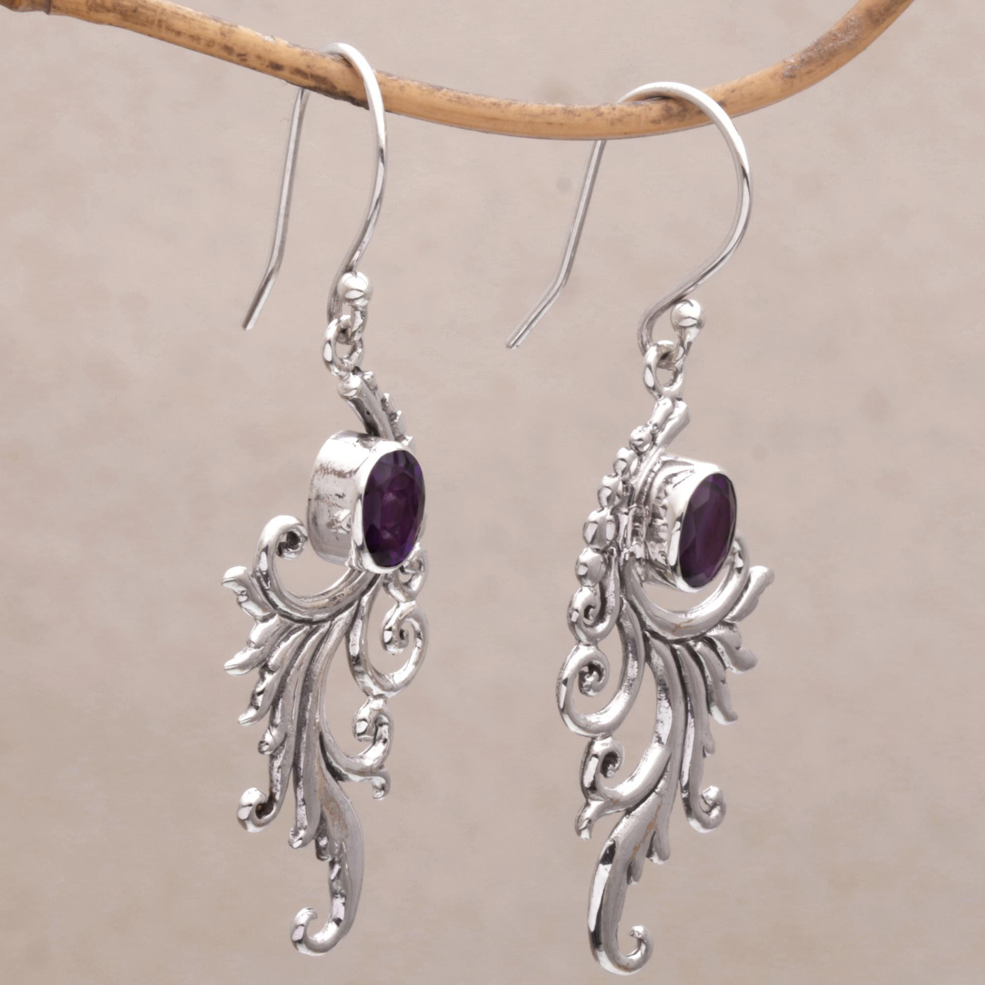 Amethyst and Sterling Silver Dangle Earrings from Bali - By the Wind ...