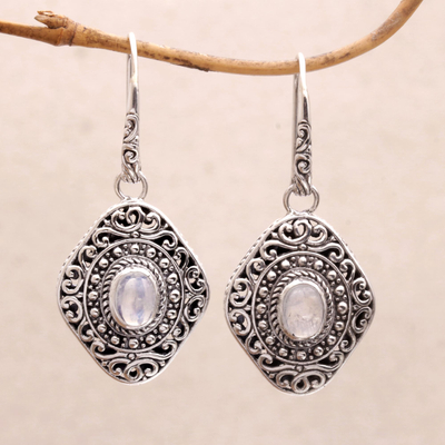 Rainbow moonstone dangle earrings, 'Truly Yours' - Rainbow Moonstone and Sterling Silver Dangle Earrings