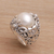 Cultured pearl cocktail ring, 'Lotus Moonlight' - Cultured Mabe Pearl and Sterling Silver Lotus Cocktail Ring (image 2b) thumbail