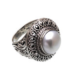 Cultured pearl cocktail ring, 'Temple of Hope' - Cultured Mabe Pearl and Sterling Silver Cocktail Ring