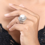 Cultured pearl cocktail ring, 'Temple of Hope' - Cultured Mabe Pearl and Sterling Silver Cocktail Ring
