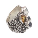 Multi-gemstone cocktail ring, 'Temple Quarter' - Multi-Gemstone and Sterling Silver Cocktail Ring from Bali