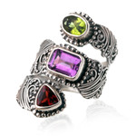 Multi-gemstone wrap ring, 'Sparkling Trinity' - Multi-Gemstone and Sterling Silver Wrap Ring from Bali