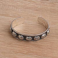 Sterling silver cuff bracelet, 'Buddha's Blessing' - Sterling Silver Buddha's Head Cuff Bracelet from Bali