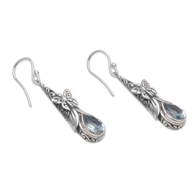 Blue topaz dangle earrings, 'Eden Butterflies' - 925 Sterling Silver Butterfly Blue Topaz Dangle Earrings
