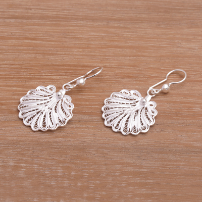 Sterling silver filigree dangle earrings, 'Shell Shimmer' - Javanese Filigree Sterling Silver Shell Dangle Earrings