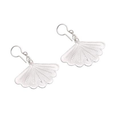 Sterling silver filigree dangle earrings, 'Exquisite Fan' - Javanese Filigree Sterling Silver Fan Dangle Earrings