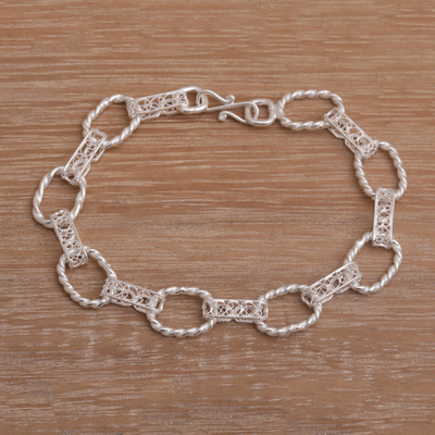 Sterling silver filigree link bracelet, 'Eternal Connection' - Filigree Sterling Silver Link Bracelet from Indonesia