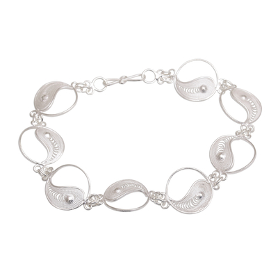 Sterling silver filigree link bracelet, 'Eternal Balance' - Filigree Sterling Silver Link Bracelet from Indonesia