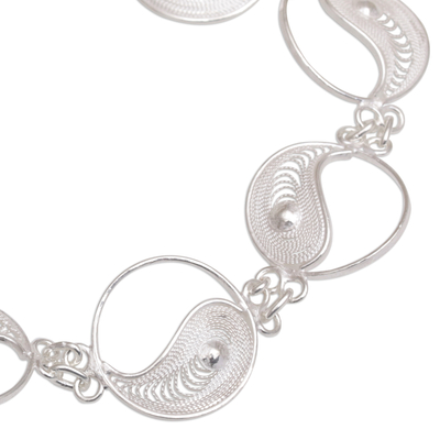 Sterling silver filigree link bracelet, 'Eternal Balance' - Filigree Sterling Silver Link Bracelet from Indonesia