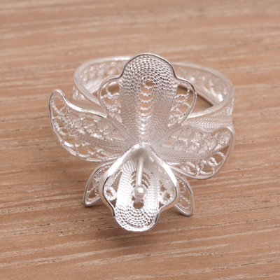 Sterling silver filigree cocktail ring, 'Jasmine Allure' - Filigree Sterling Silver Floral Cocktail Ring from Indonesia
