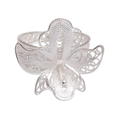 Sterling silver filigree cocktail ring, 'Jasmine Allure' - Filigree Sterling Silver Floral Cocktail Ring from Indonesia