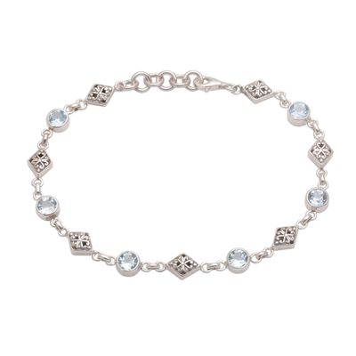 Blue topaz link bracelet, 'Sky Serenade' - Blue Topaz and Sterling Silver Link Bracelet from Bali