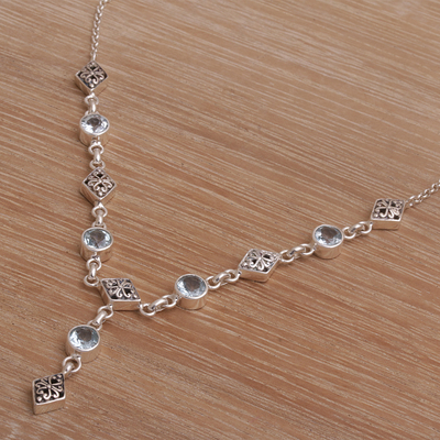 Blue topaz link necklace, 'Sky Serenade' - Blue Topaz and Sterling Silver Link Necklace from Bali