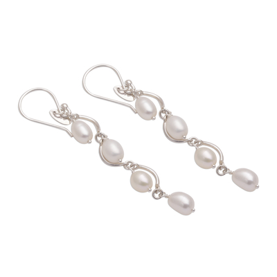 Cultured pearl dangle earrings, 'Heavenly Trail' - Wavy Cultured Pearl Dangle Earrings from Bali