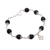 Onyx charm bracelet, 'Frangipani Eclipse' - Onyx and Sterling Silver Frangipani Charm Bracelet