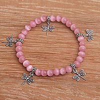 Featured review for Cats eye beaded stretch charm bracelet, Dragonfly Blush