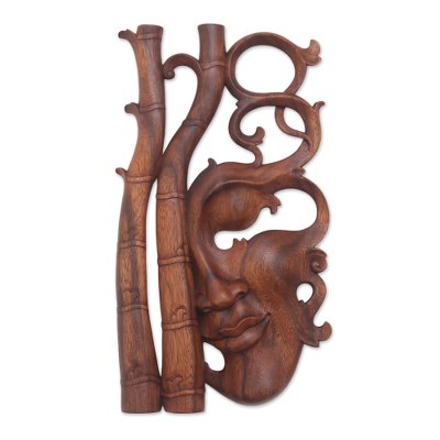 Wood wall relief panel, 'Beneath the Forest' - Wood Wall Relief Panel Hand Carved in Bali