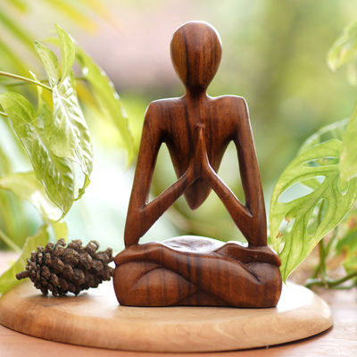 Wood Lotus Meditation Yoga Sculpture Hand Carved in Bali - Natural  Meditation