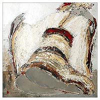 'The Sitting Monk' (2011) - Beige Expressionist Painting of a Monk (2011) from Bali
