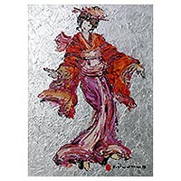 'Geisha Dance II' (2017) - Expressionist Painting of a Japanese Geisha (2017) from Bali