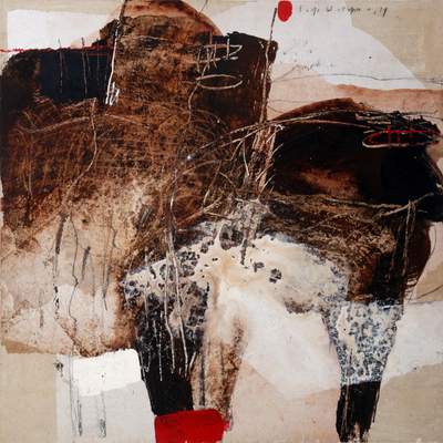 'Animal Abstract II' (2014) - Signed Abstract Painting in Brown (2014) from Bali