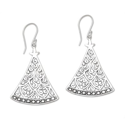 Sterling silver dangle earrings, 'Curtain Vines' - 925 Sterling Silver Triangle Open Work Dangle Earrings