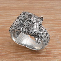 Sterling silver cocktail ring, 'Leopard Grip'