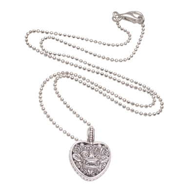 Sterling silver pendant necklace, 'Guardian Heart' - 925 Sterling Silver Guardian Heart Pendant Necklace