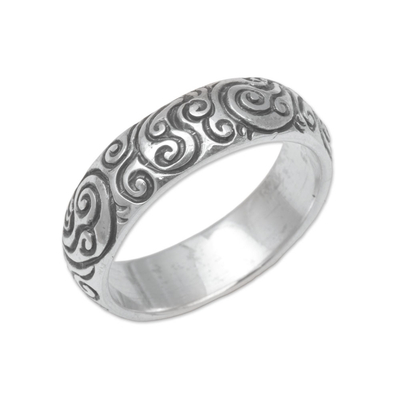 925 Sterling Silver Swirling Fern Band Ring from Indonesia