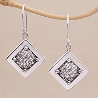 Sterling silver dangle earrings, 'Weaving Ketupats'