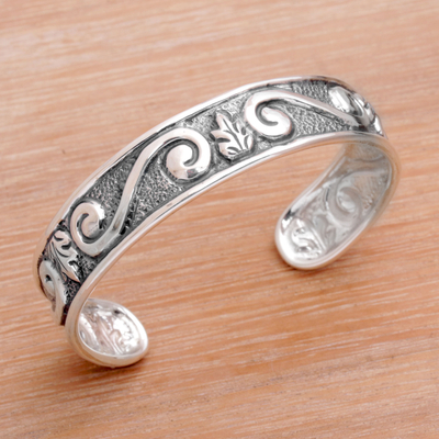Sterling silver cuff bracelet, 'Forest Crown' - 925 Sterling Silver Forest Leaves Cuff Bracelet of Indonesia