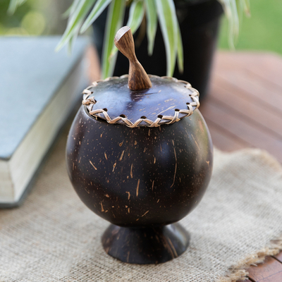 Coconut shell decorative box, 'Berry Keeper' - Coconut Shell Decorative Box Hand Carved in Bali