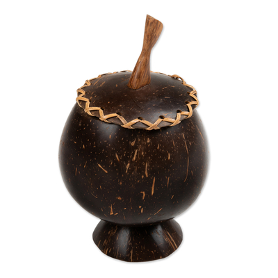 Coconut shell decorative box, 'Berry Keeper' - Coconut Shell Decorative Box Hand Carved in Bali