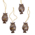 Coconut shell ornaments, 'Hanging Owls' (set of 4) - Set of 4 Javanese Coconut Shell Owl Figure Ornaments thumbail