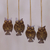 Coconut shell ornaments, 'Hanging Owls' (set of 4) - Set of 4 Javanese Coconut Shell Owl Figure Ornaments (image 2b) thumbail
