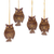Coconut shell ornaments, 'Hanging Owls' (set of 4) - Set of 4 Javanese Coconut Shell Owl Figure Ornaments (image 2c) thumbail