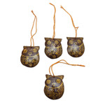 Coconut shell ornaments, 'Watchful Owls' (set of 4) - Set of Javanese Handmade Coconut Shell Owl Figure Ornaments
