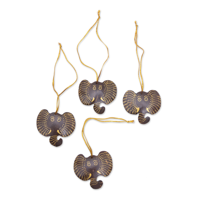 Kokosnussschalen-Ornamente, (4er-Set) - Set mit 4 handgefertigten Elefantenornamenten aus Kokosnussschale