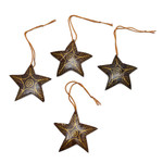 Coconut shell ornaments, 'Bright Lights in the Sky' (set of 4) - Set of 4 Handmade Brown Coconut Shell Star Ornaments